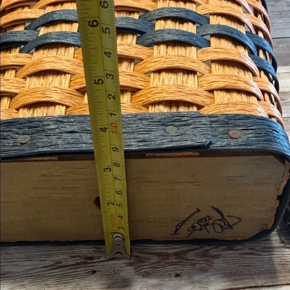Signed 2005 vinyl Woven Basket Blue Stripes